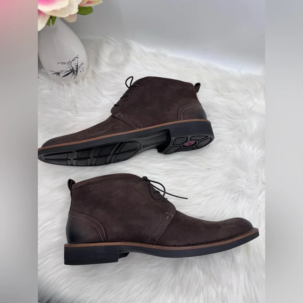 ECCO Men’s Brown Leather Chukka Boots – Lace-Up Ankle Boots Size 44 (US 10-10.5) - Picture 6 of 9